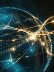 Poster - Modern abstract background showcasing a stylized globe with glowing interconnected lines in blue and gold hues Generative AI