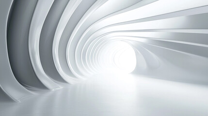 Poster - Abstract white architectural tunnel design modern interior space 3d grey wall curve lines light floor