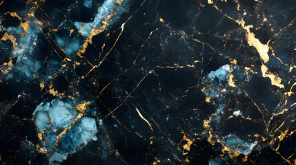 Poster - Mesmerizing abstract marble texture with intricate golden veins and contrasting blue hues creating a stunning sophisticated and visually striking backdrop for various art design
