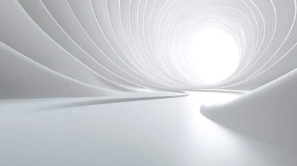 Poster - Abstract white architectural design modern interior space bright light tunnel 3d wave room wall curve