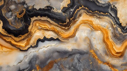 Leinwandbilder - Mesmerizing abstract mineral texture with glowing golden orange and black hues  Intricate natural rock pattern with a captivating dynamic and contemporary aesthetic perfect for high end art design