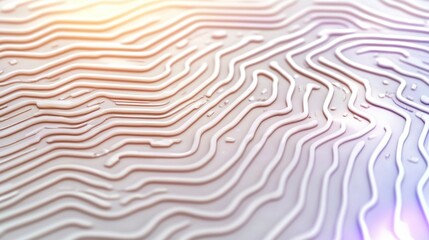 Poster - Abstract 3D rendering of white and light gray undulating lines, resembling a topographic map or flowing water, with subtle highlights and lens flares. The texture is smooth with a hint of depth.
