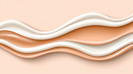 Poster - Abstract image of beige and white liquid swirls on a pale pink background. The smooth, flowing texture creates a luxurious and elegant feel. Ideal for beauty or cosmetic product advertising.
