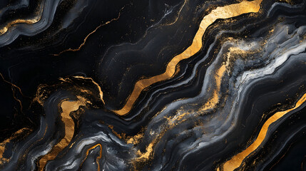 Poster - Mesmerizing and captivating abstract background featuring a striking marble and agate like texture with glowing golden veins and lines against a dark moody backdrop
