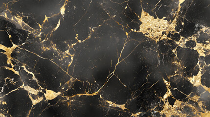 Fototapete - Mesmerizing black and gold marble texture with intricate veining and cracked patterns creating a stunning abstract background suitable for high end design projects premium branding