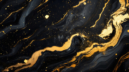 Poster - Mesmerizing Cosmic Marble Explosion   Fluid Swirling Fractal Patterns in Dark Shimmering Gold  Captivating abstract background with dynamic