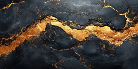 Aufkleber - A black and gold marble background texture with gold veining creates a visually striking contrast. 32k Resolution