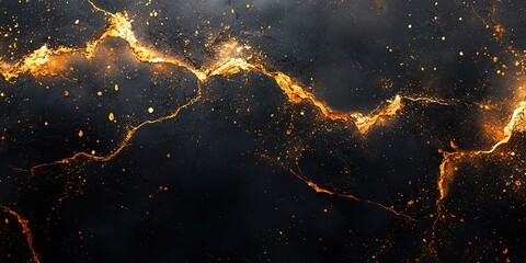 Aufkleber - A black and gold marble background texture with gold veining creates a visually striking contrast. 32k Resolution