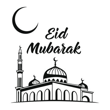  Classic style Eid Mubarak festive white background design.