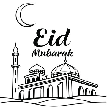  Classic style Eid Mubarak festive white background design.
