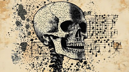 Poster - Skull Motif Digital Art with Abstract Patterns and Grunge Textures on Vintage Style Background