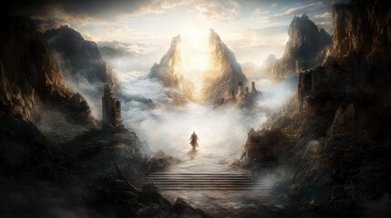 Poster - Celestial being's quest for immortality mythical mountains fantasy artwork ethereal environment heroic viewpoint