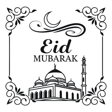  Classic style Eid Mubarak festive white background design.