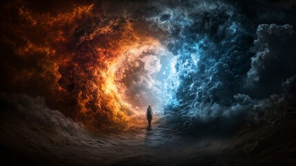 Aufkleber - Ethereal realms celestial being's journey in a mystical digital art landscape - wide angle fantasy concept