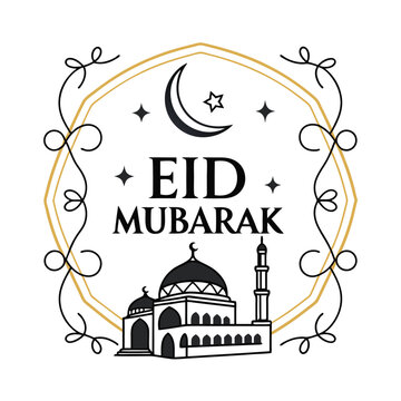  Classic style Eid Mubarak festive white background design.