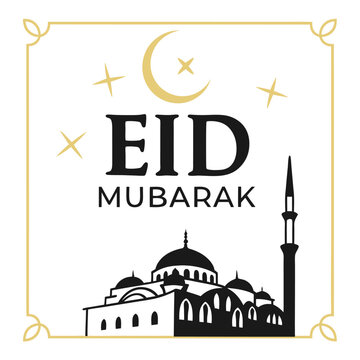 Classic style Eid Mubarak festive white background design.