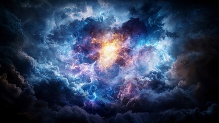 Poster - Celestial figure casts powerful spell in the sky cosmic scene digital art mystical environment overhead viewpoint