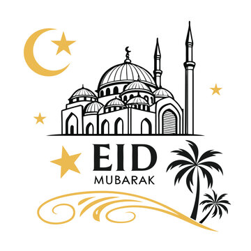  Classic style Eid Mubarak festive white background design.