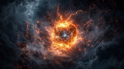 Poster - Celestial figure harnesses qi to vanquish demon in a cosmic battle digital art abstract dramatic atmosphere