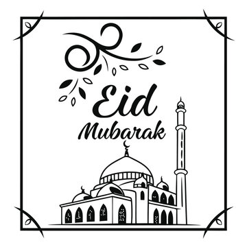  Classic style Eid Mubarak festive white background design.