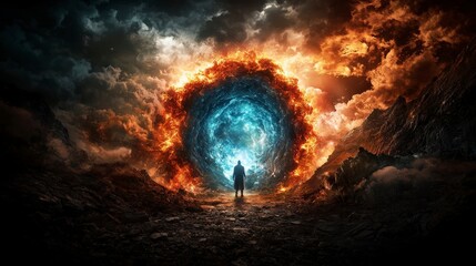 Poster - Celestial mage opens dimensional gateway fantasy realm digital art surreal environment wide view enigmatic concept