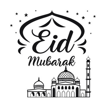  Classic style Eid Mubarak festive white background design.