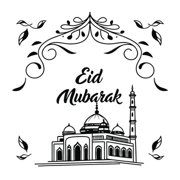  Classic style Eid Mubarak festive white background design.