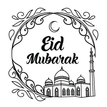  Classic style Eid Mubarak festive white background design.