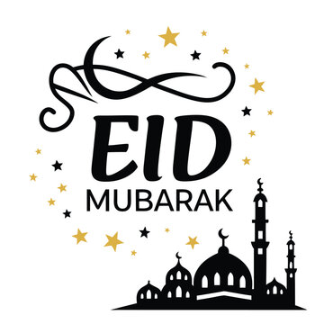  Classic style Eid Mubarak festive white background design.