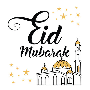  Classic style Eid Mubarak festive white background design.