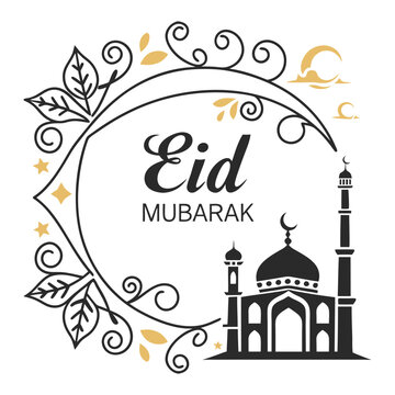  Classic style Eid Mubarak festive white background design.