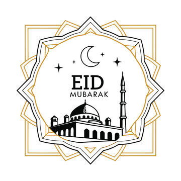  Classic style Eid Mubarak festive white background design.