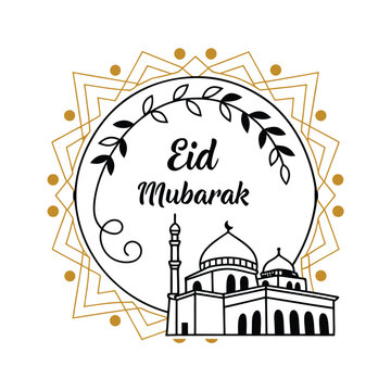  Classic style Eid Mubarak festive white background design.
