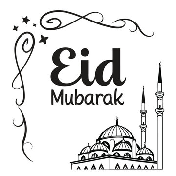  Classic style Eid Mubarak festive white background design.