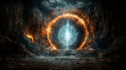Aufkleber - Mysterious portal unveils new realms dark cave fantasy art enigmatic atmosphere dramatic perspective adventure awaits