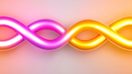 Poster - Intertwined glowing pink and gold tubes on a soft, blurred background. The tubes create a sense of connection and flow, with a vibrant, energetic feel. Smooth, shiny texture.