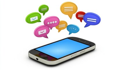 Poster - Business communication concept with a smartphone and chat icons.