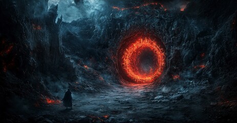 Aufkleber - Mystical portal unveils gateway between realms fantasy landscape digital art dramatic setting enigmatic viewpoint