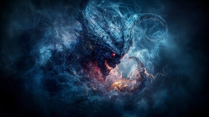 Poster - Demon battle unleashed enigmatic dimension digital art dark realm dramatic perspective horror concept
