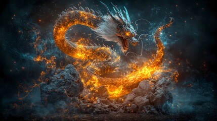 Aufkleber - Martial artist transforms into fiery dragon mystic realm digital art fantasy dynamic perspective