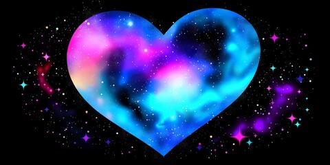Wall Mural - Cosmic heart with blue and purple nebula on black background. Galaxy shape with vibrant hues. Starry space design with celestial glow. Abstract love symbol with ethereal texture