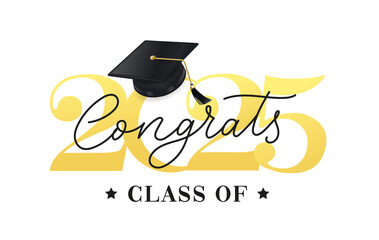 Fototapete - Class of 2025 vector illustration. Festive celebration design for graduation events and announcements. Congratulations graduates design template for social media posts to honor graduates.