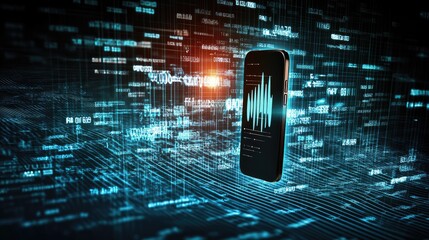 Poster - Digital communication concept with a mobile phone and soundwave icons.