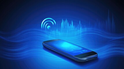Poster - Digital communication concept with a mobile phone and soundwave icons.