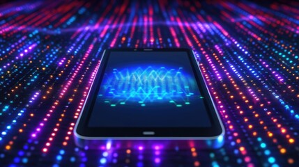 Poster - Digital communication concept with a mobile phone and soundwave icons.