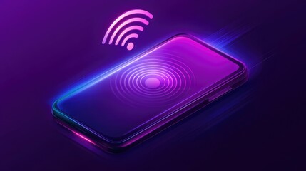Poster - Digital communication concept with a mobile phone and soundwave icons.