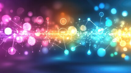 Poster - Digital landscape showing multicultural communication flow using speech and language symbols.