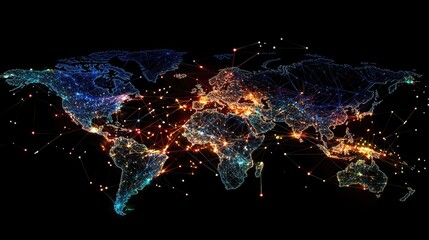 Poster - Digital network of global cities connected through cross-cultural communication.