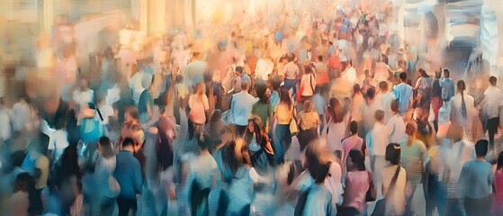 Poster - Vibrant and diverse urban crowd walking along a busy city street depicting a lively metropolitan atmosphere of human interaction and activity