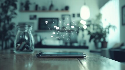 Poster - Digital social media interface with notification icons floating on a smartphone screen.